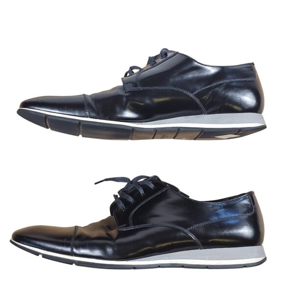 Prada Sport Black Leather Cap Toe Oxfords Shoes Size 10 US 11 Lace-Up Mens Dress - Picture 3 of 8